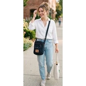 Levi Strauss & Co Dark Wash Denim Crossbody Bag Messenger Two Horse Patch Blue